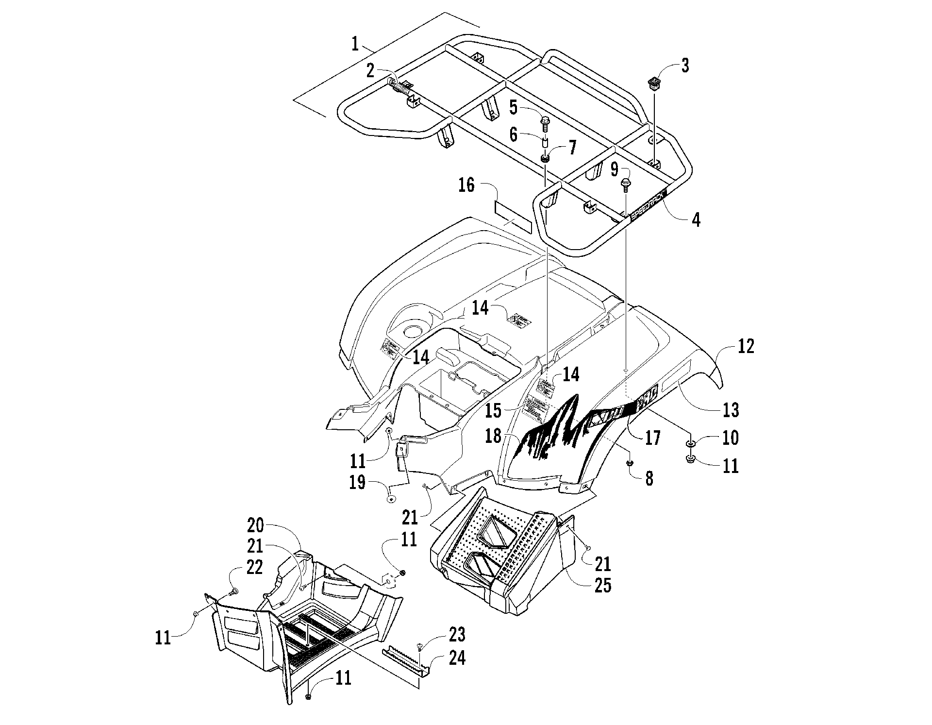 задний RACK, кузов PANEL, и FOOTWELL ASSEMBLIES [93638]