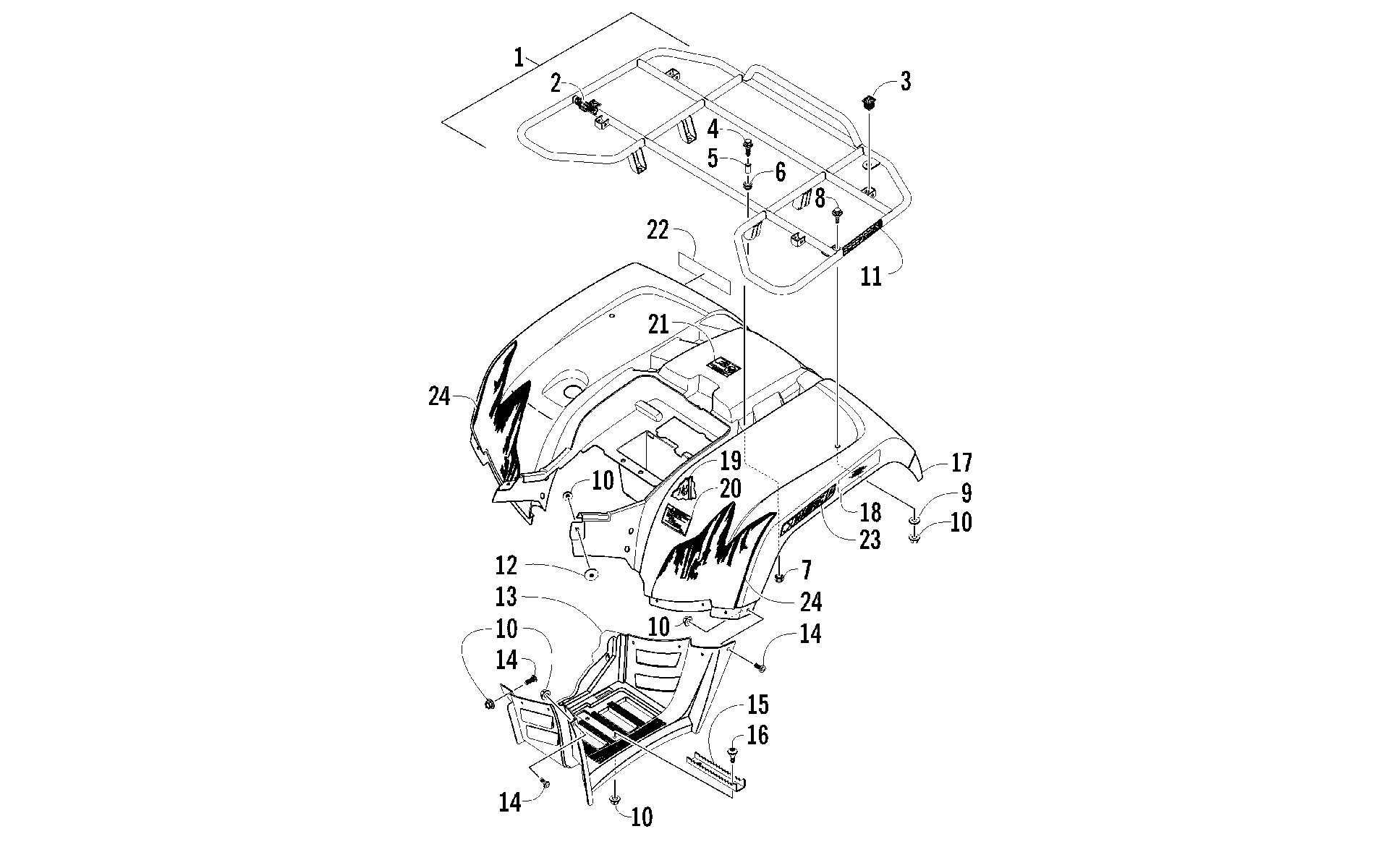 задний RACK, кузов PANEL, и FOOTWELL ASSEMBLIES [93391]