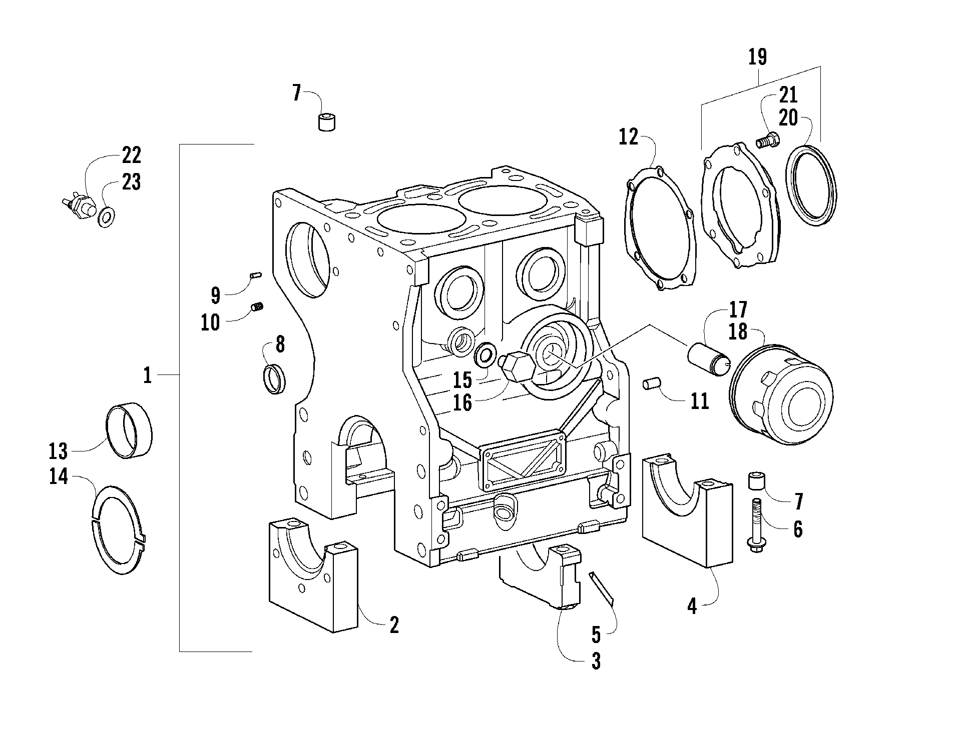 CRANKCASE, коленвал SUPPORT, и масляный фильтр ASSEMBLIES [96004]