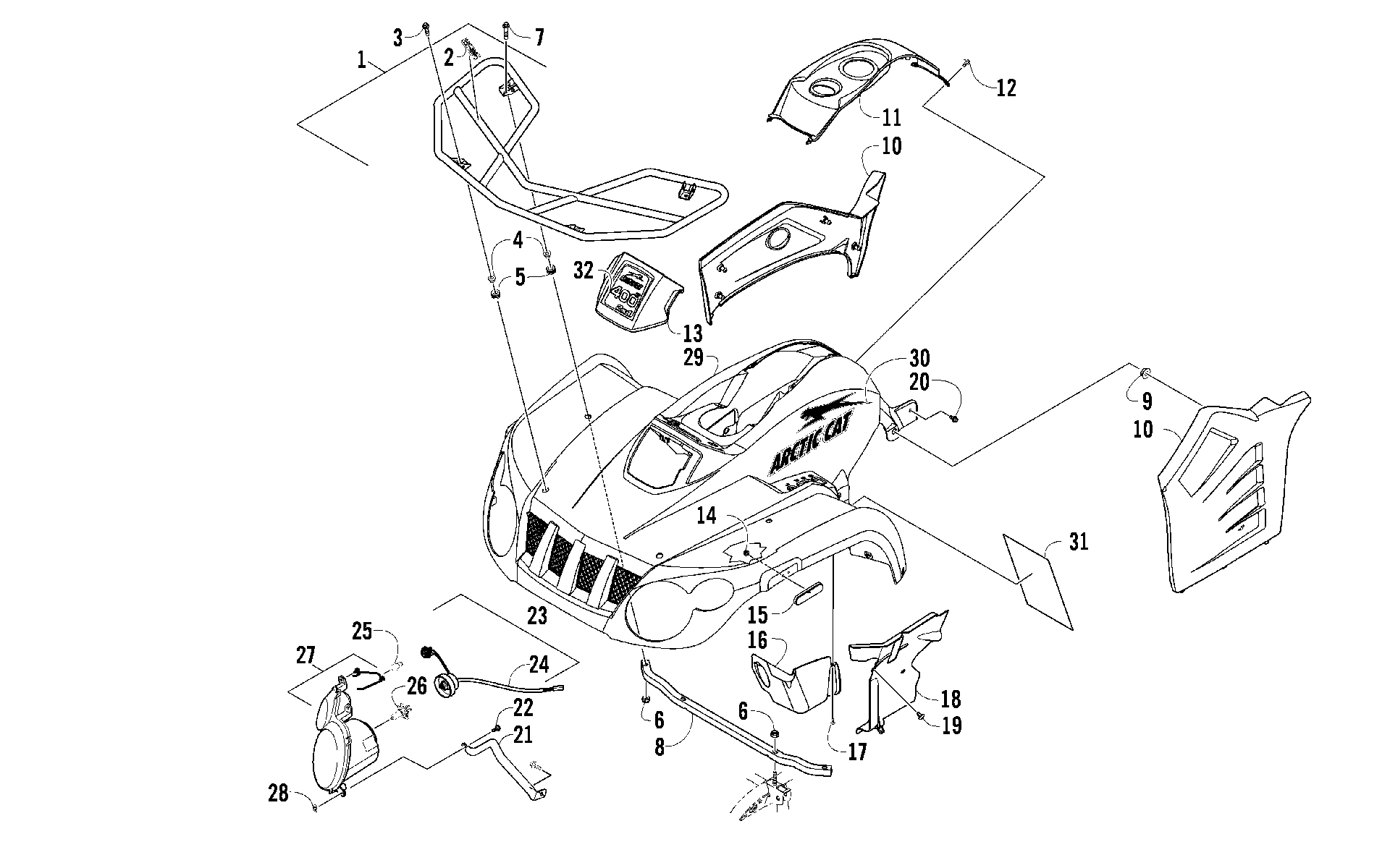 Передняя часть BODY, RACK, AND HEADLIGHT ASSEMBLY [96197]