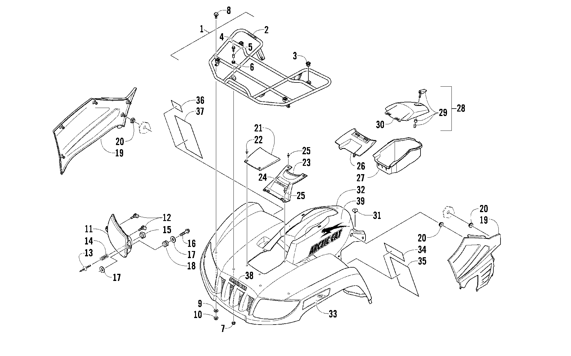 Передняя часть RACK, BODY PANEL, AND HEADLIGHT ASSEMBLIES [92270]