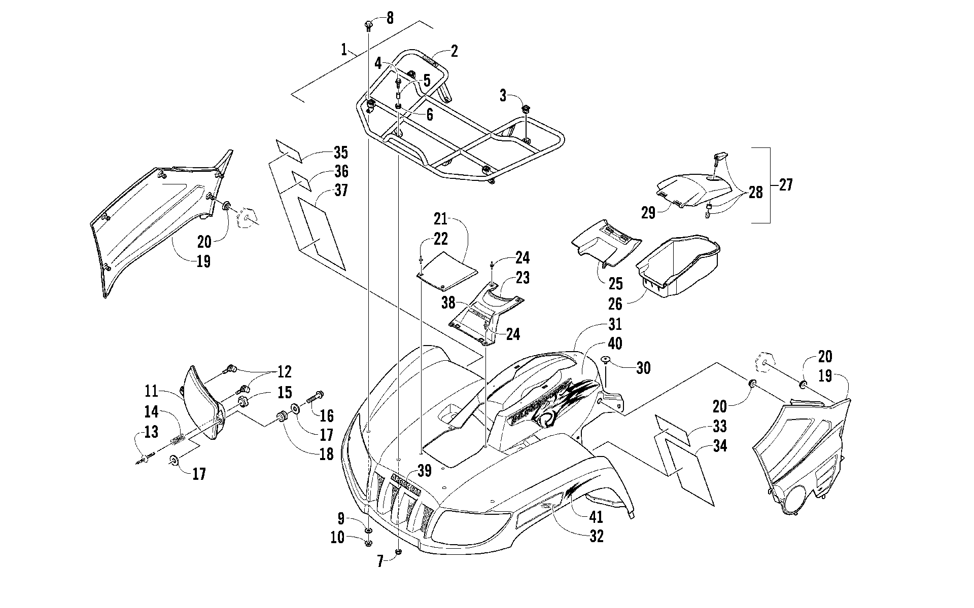 Передняя часть RACK, BODY PANEL, AND HEADLIGHT ASSEMBLIES [92074]