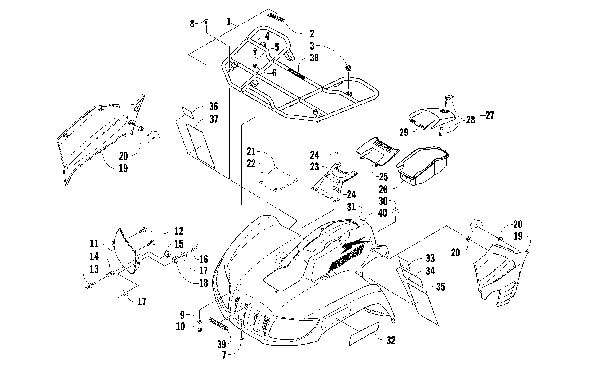 Передняя часть RACK, BODY PANEL, AND HEADLIGHT ASSEMBLIES [92135]