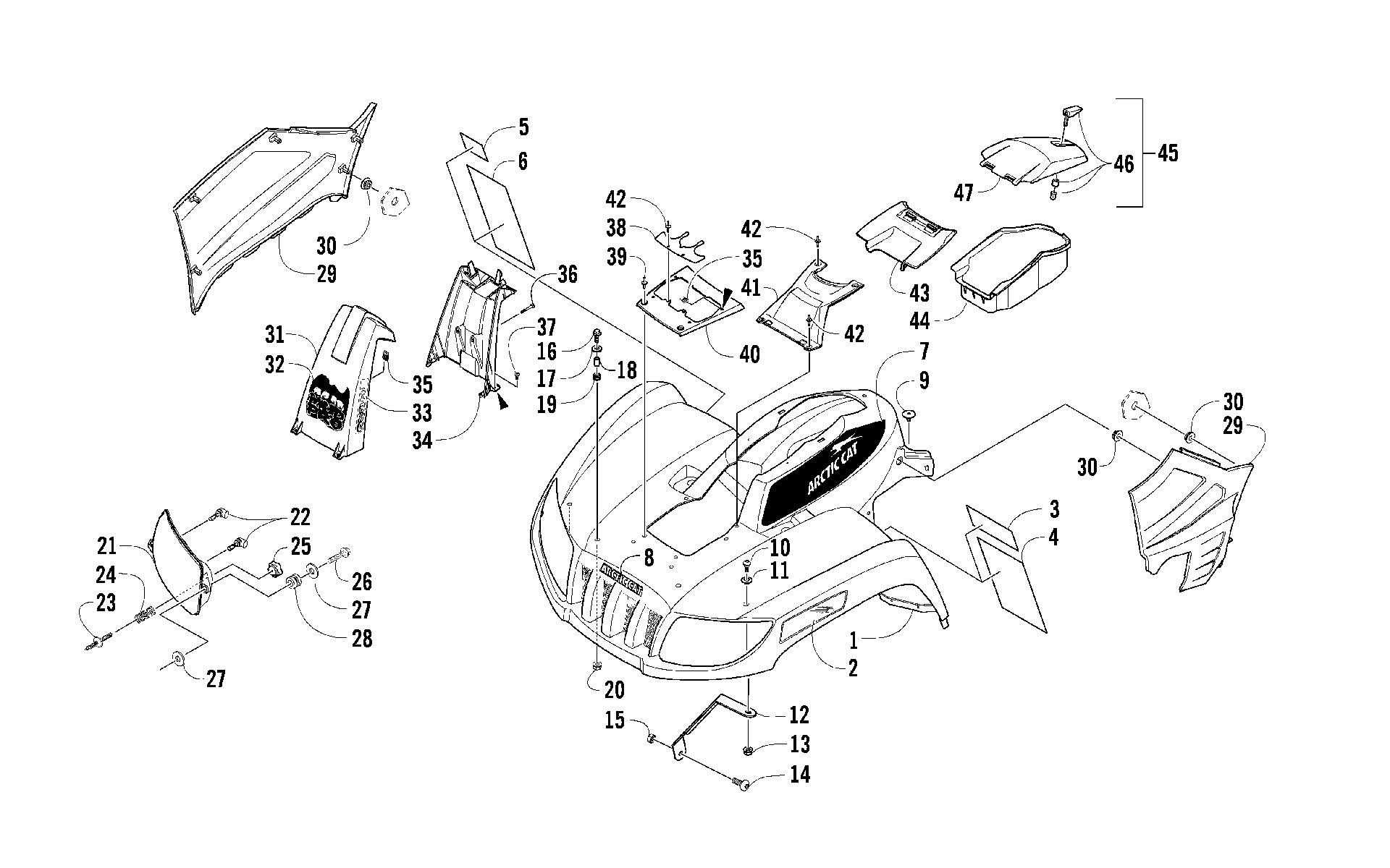 Передняя часть BODY PANEL AND HEADLIGHT ASSEMBLIES [92412]