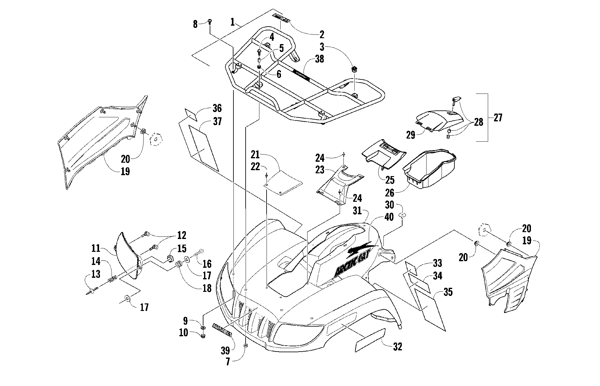 Передняя часть RACK, BODY PANEL, AND HEADLIGHT ASSEMBLIES [89175]