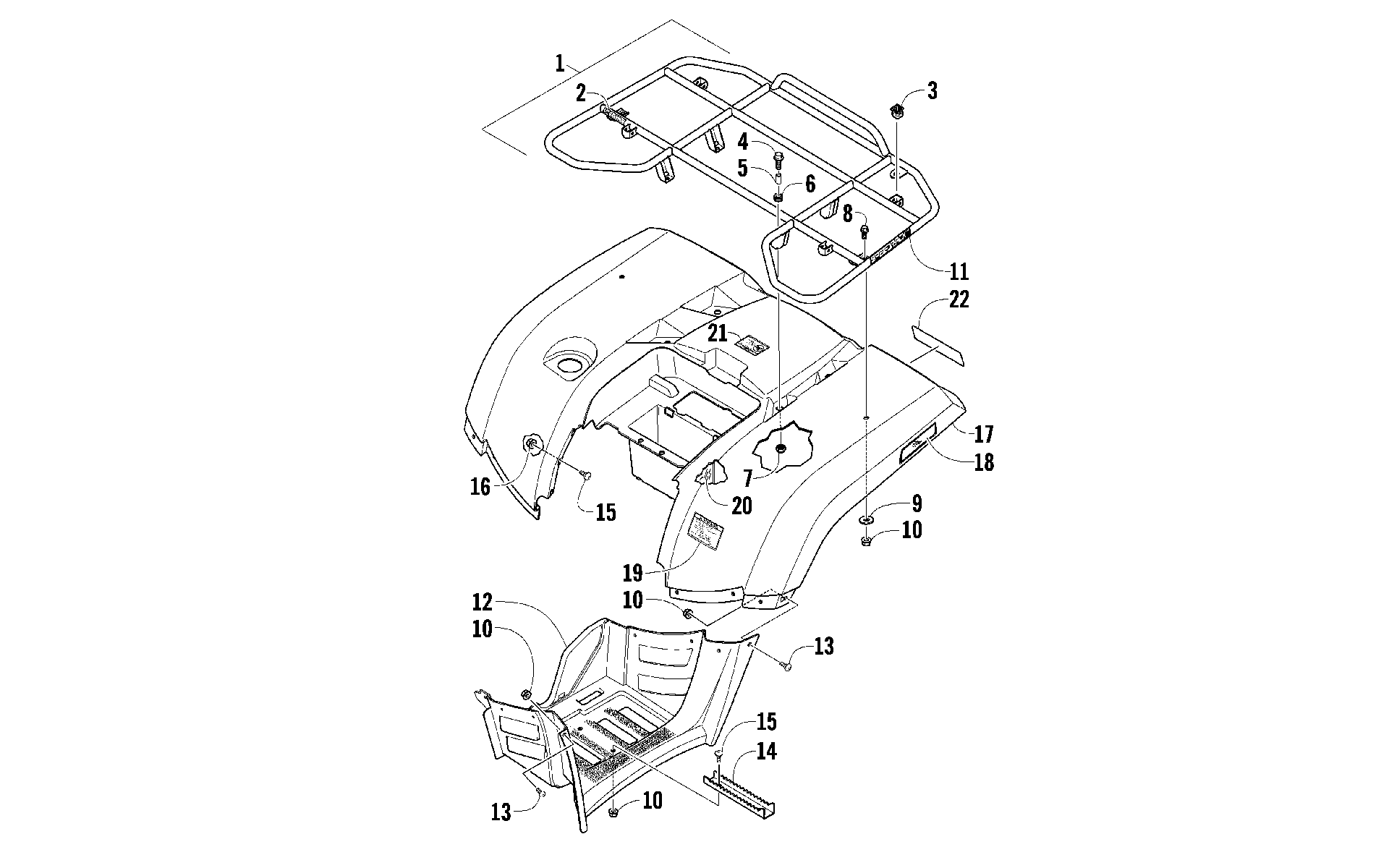 задний RACK, кузов PANEL, и FOOTWELL ASSEMBLIES [92750]