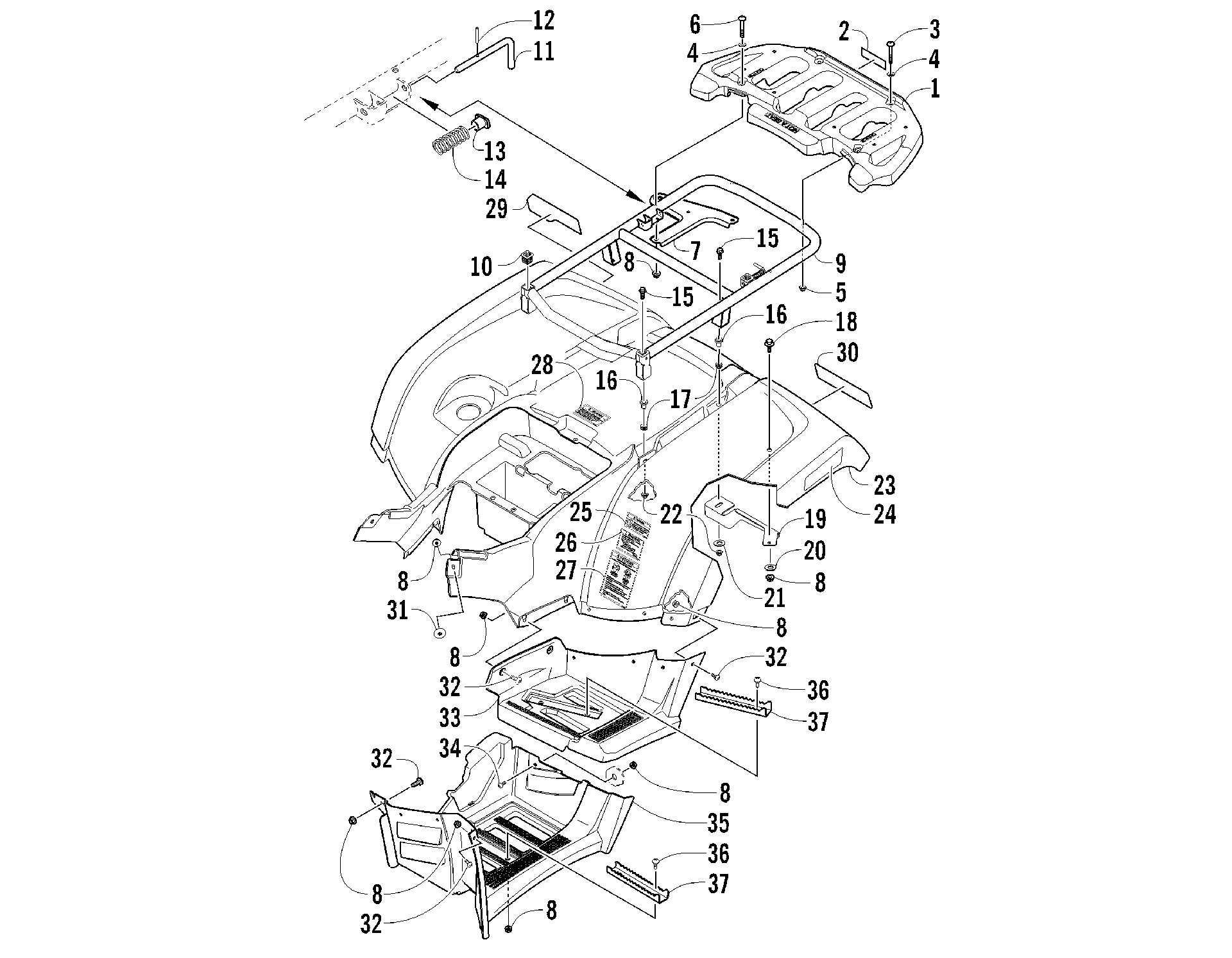 задний RACK, кузов PANEL, и FOOTWELL ASSEMBLIES [92669]