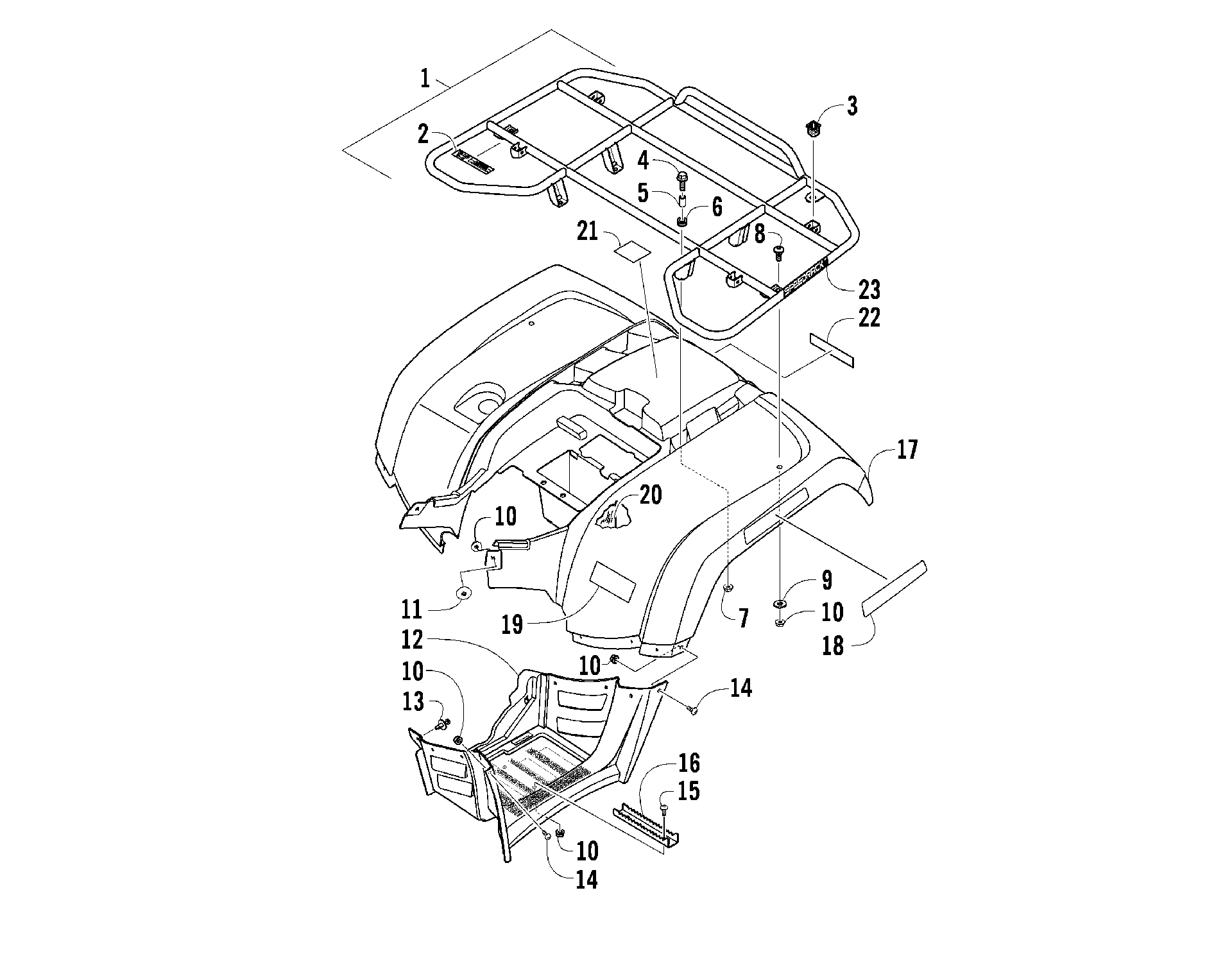 задний RACK, кузов PANEL, и FOOTWELL ASSEMBLIES [92458]