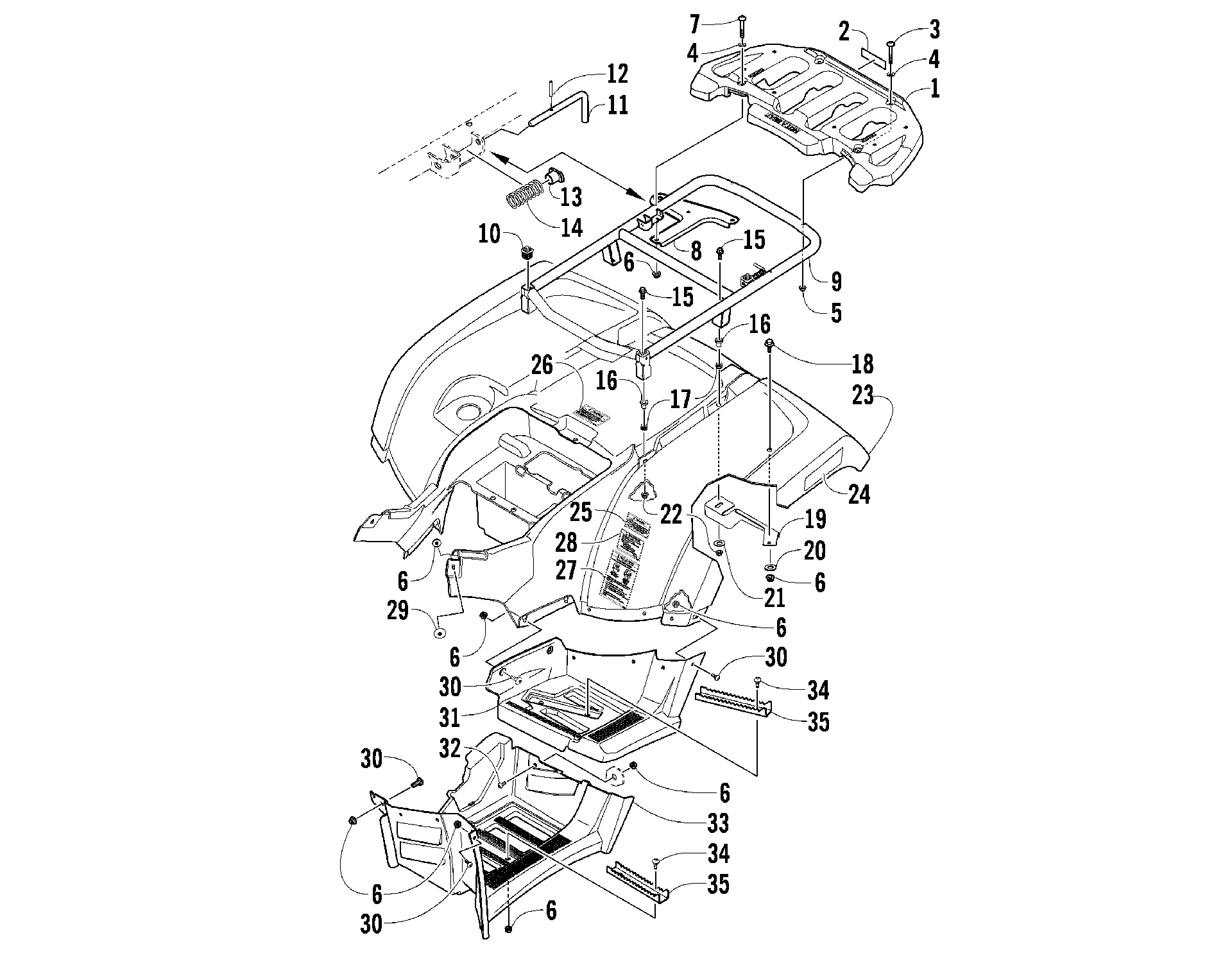 задний RACK, кузов PANEL, и FOOTWELL ASSEMBLIES [92031]