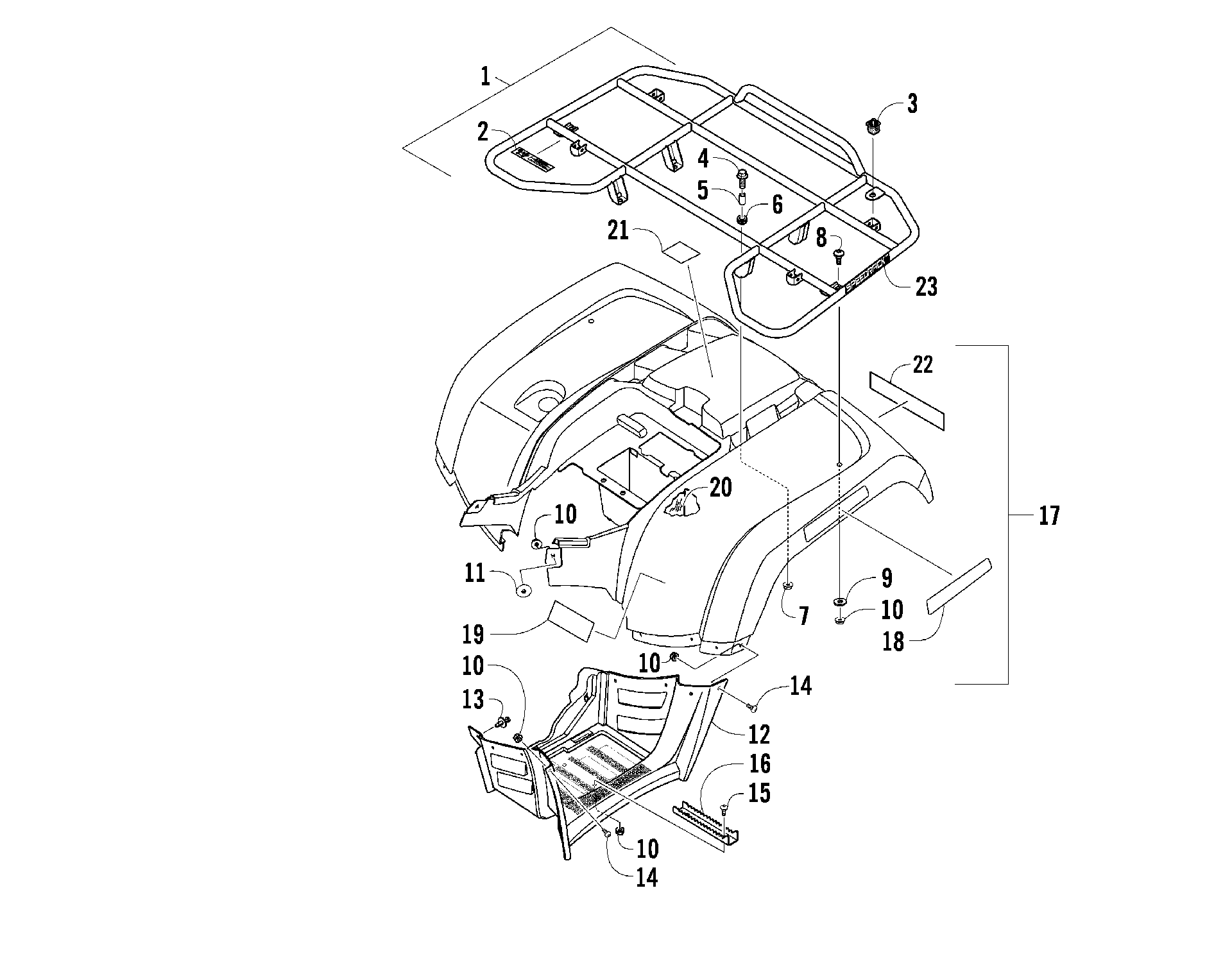 задний RACK, кузов PANEL, и FOOTWELL узел [88990]