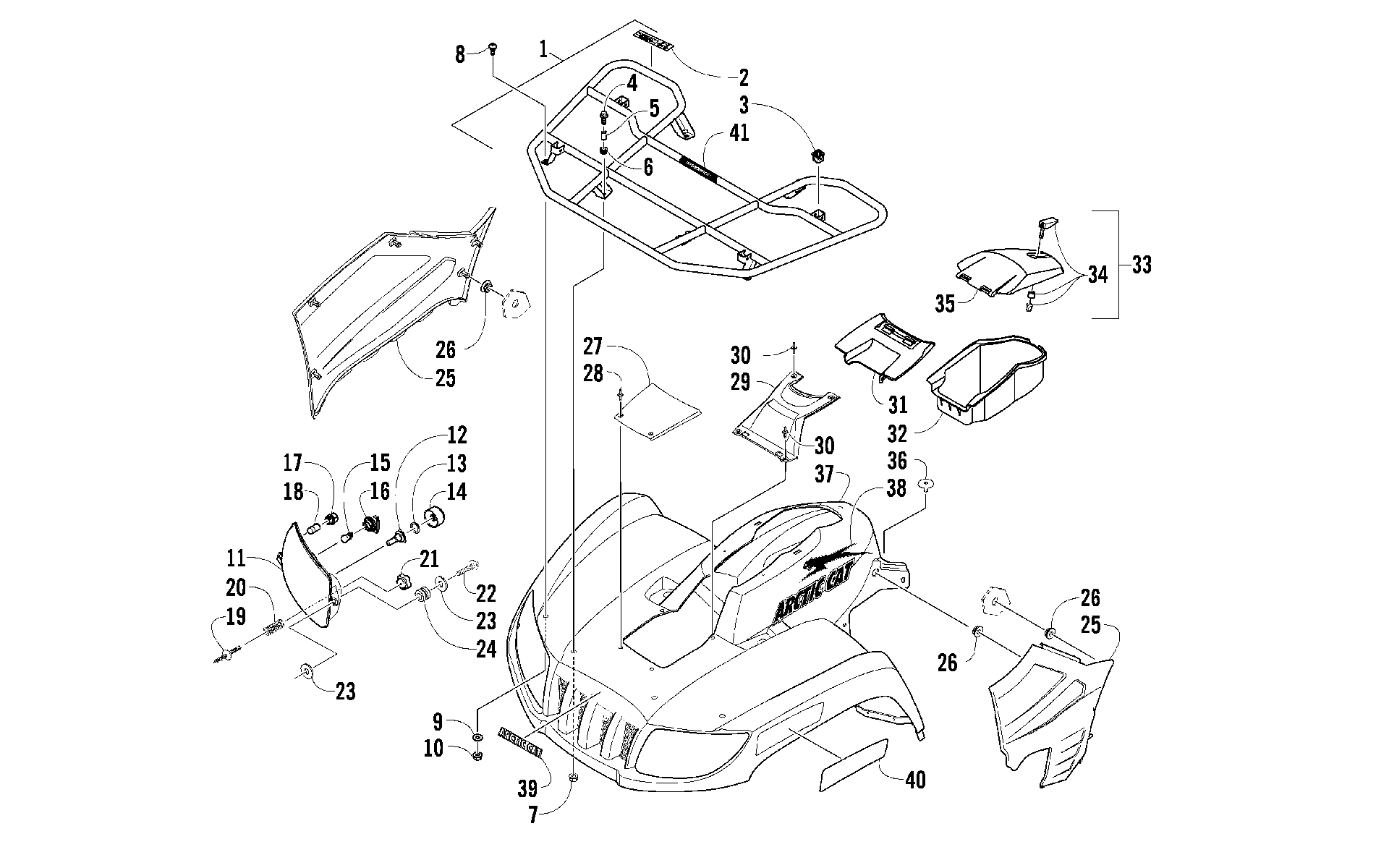 Передняя часть RACK, BODY PANEL, AND HEADLIGHT ASSEMBLIES [96430]