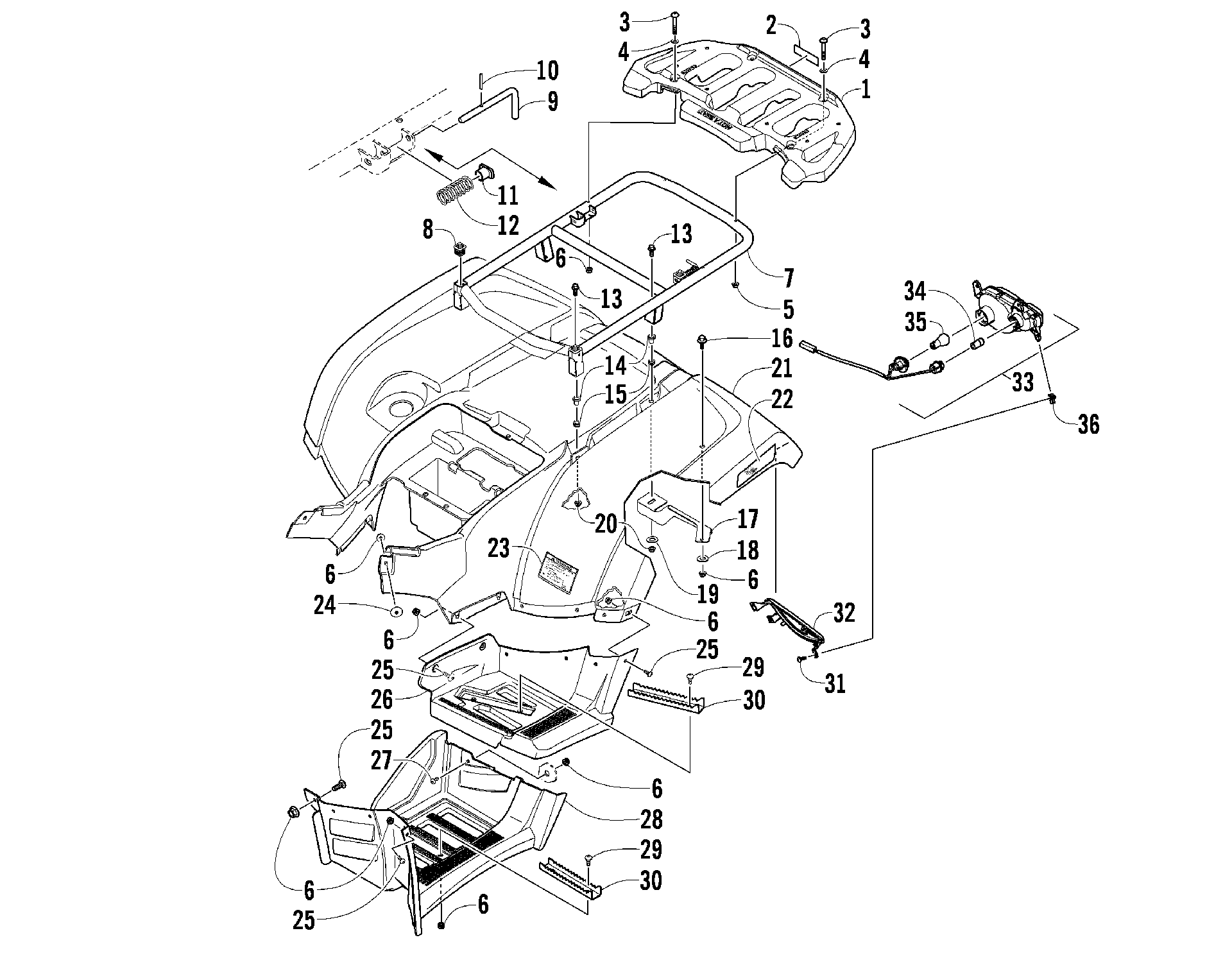 задний RACK, кузов PANEL, и FOOTWELL ASSEMBLIES [96235]
