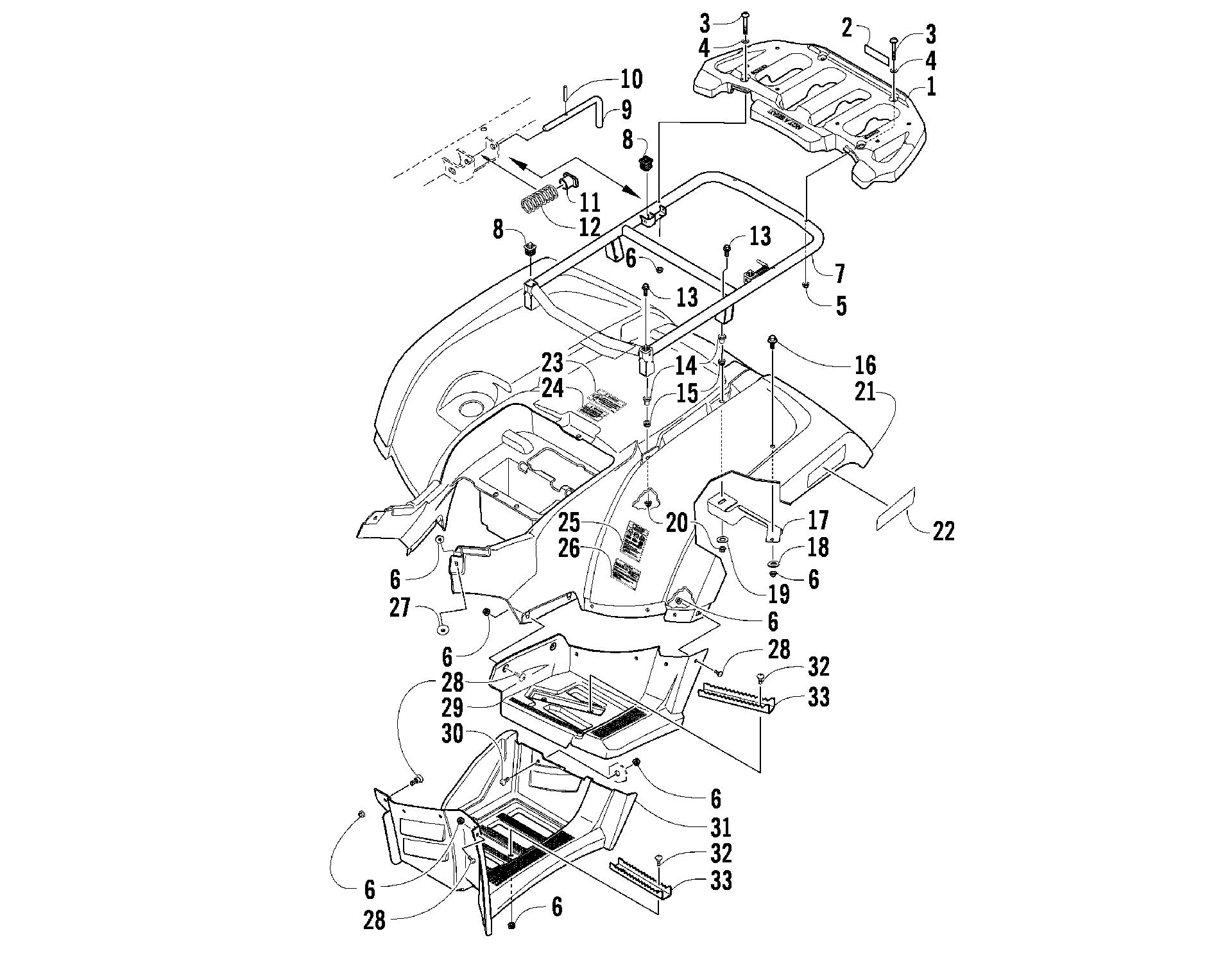 задний RACK, кузов PANEL, и FOOTWELL ASSEMBLIES [92294]