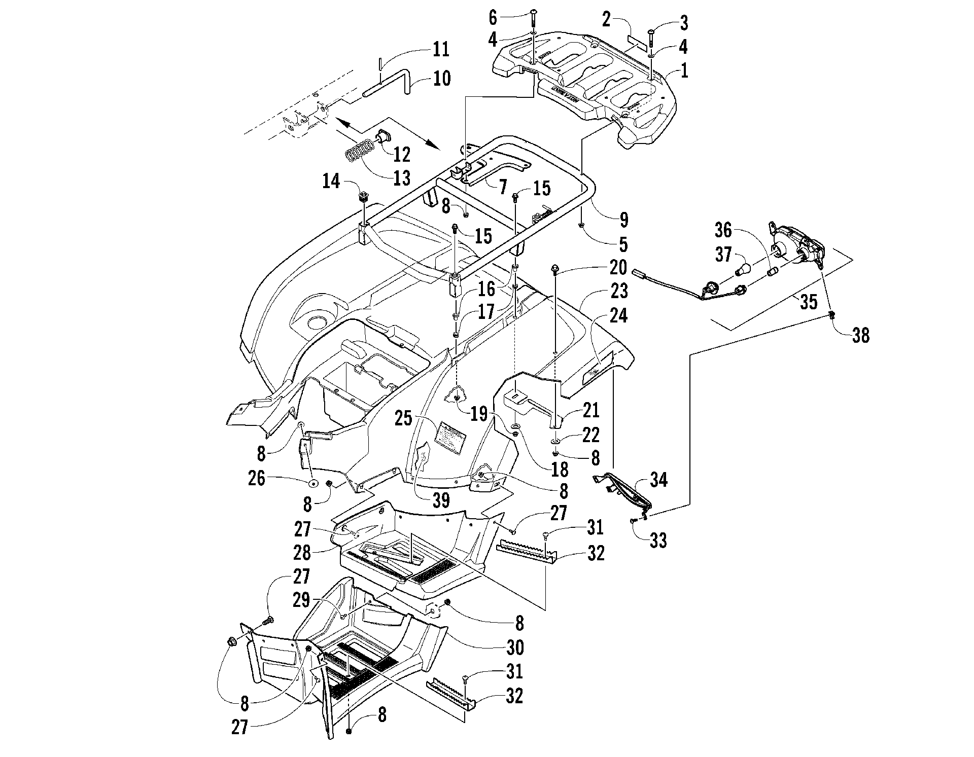 задний RACK, кузов PANEL, и FOOTWELL ASSEMBLIES [96222]