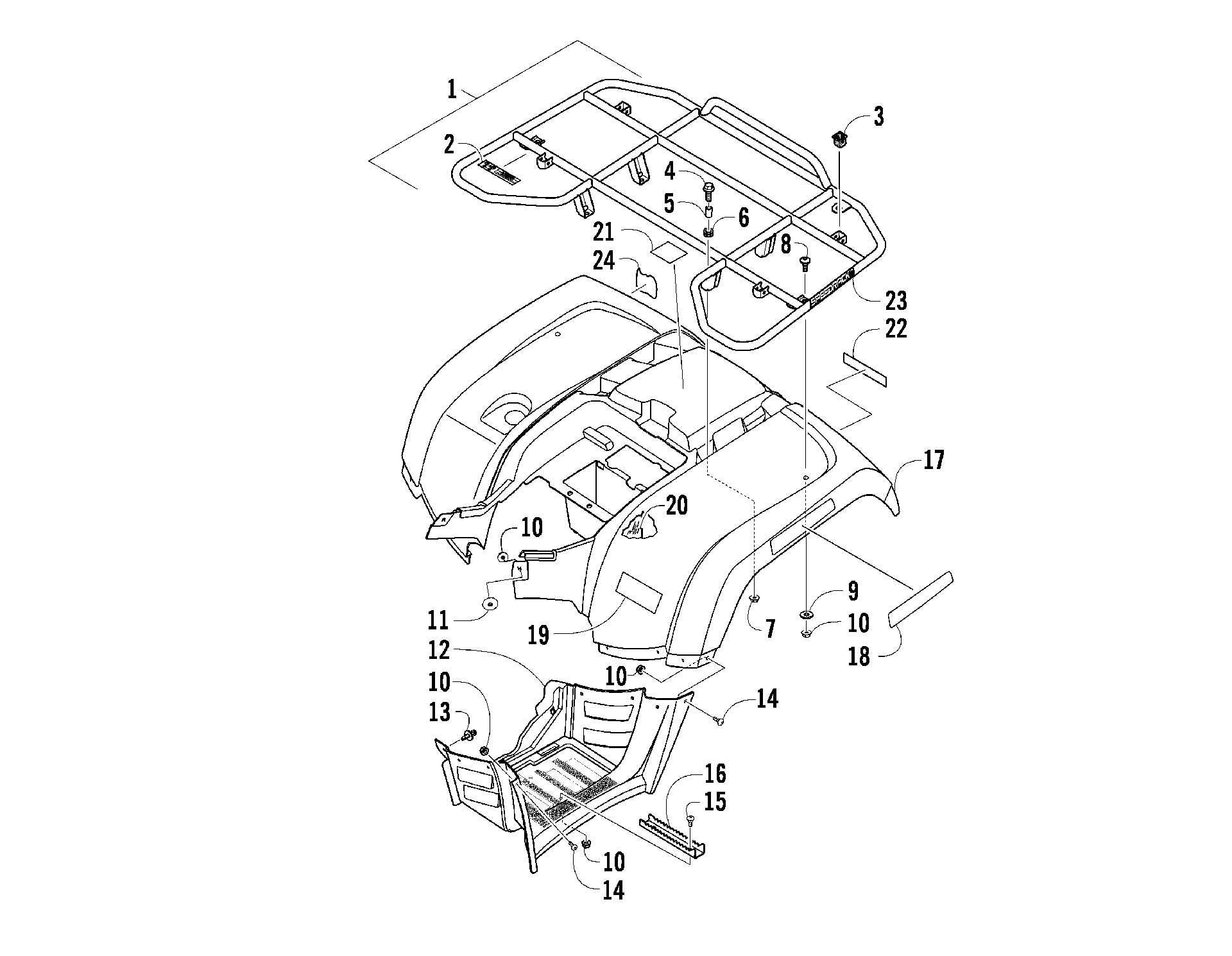 задний RACK, кузов PANEL, и FOOTWELL ASSEMBLIES [90618]