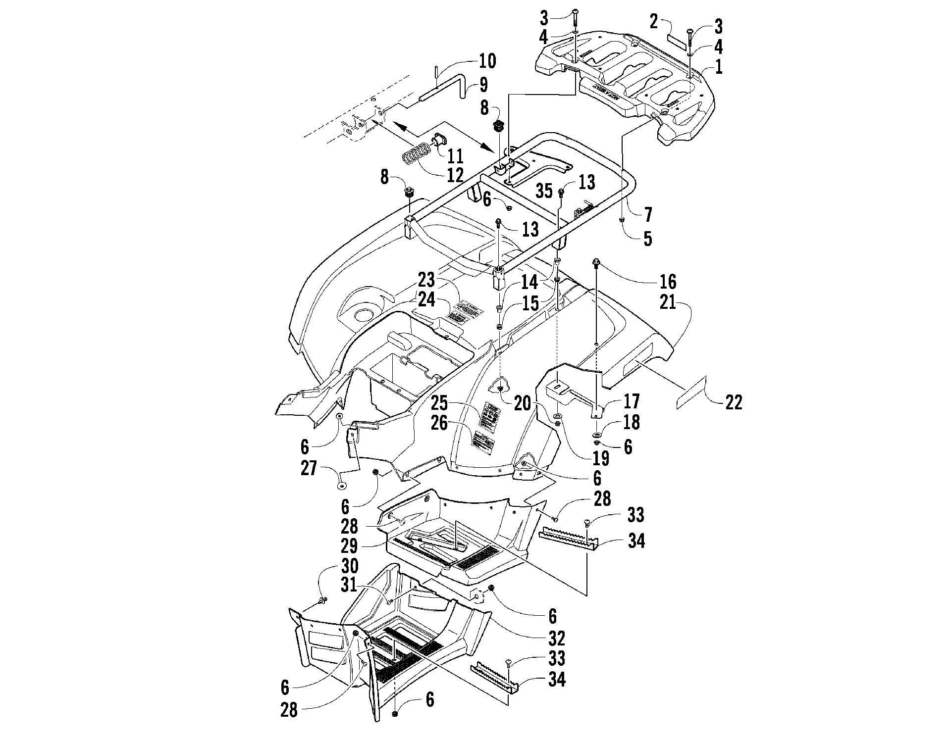 задний RACK, кузов PANEL, и FOOTWELL ASSEMBLIES [90781]
