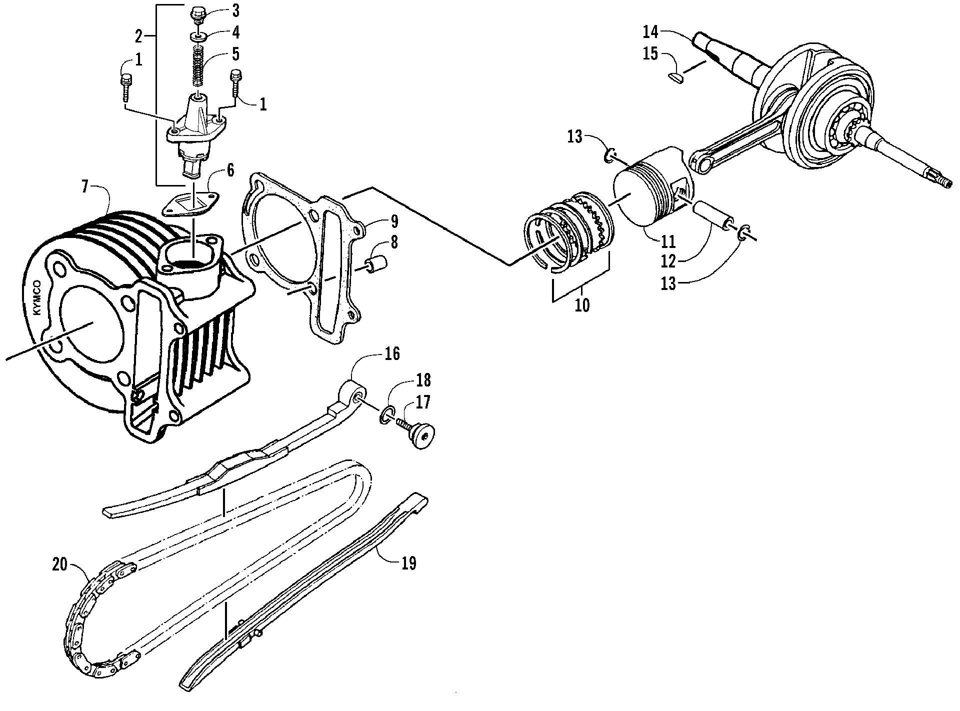 CRANKSHAFT, CYLINDER, PISTON, и кулачок цепь ASSEMBLIES [88673]