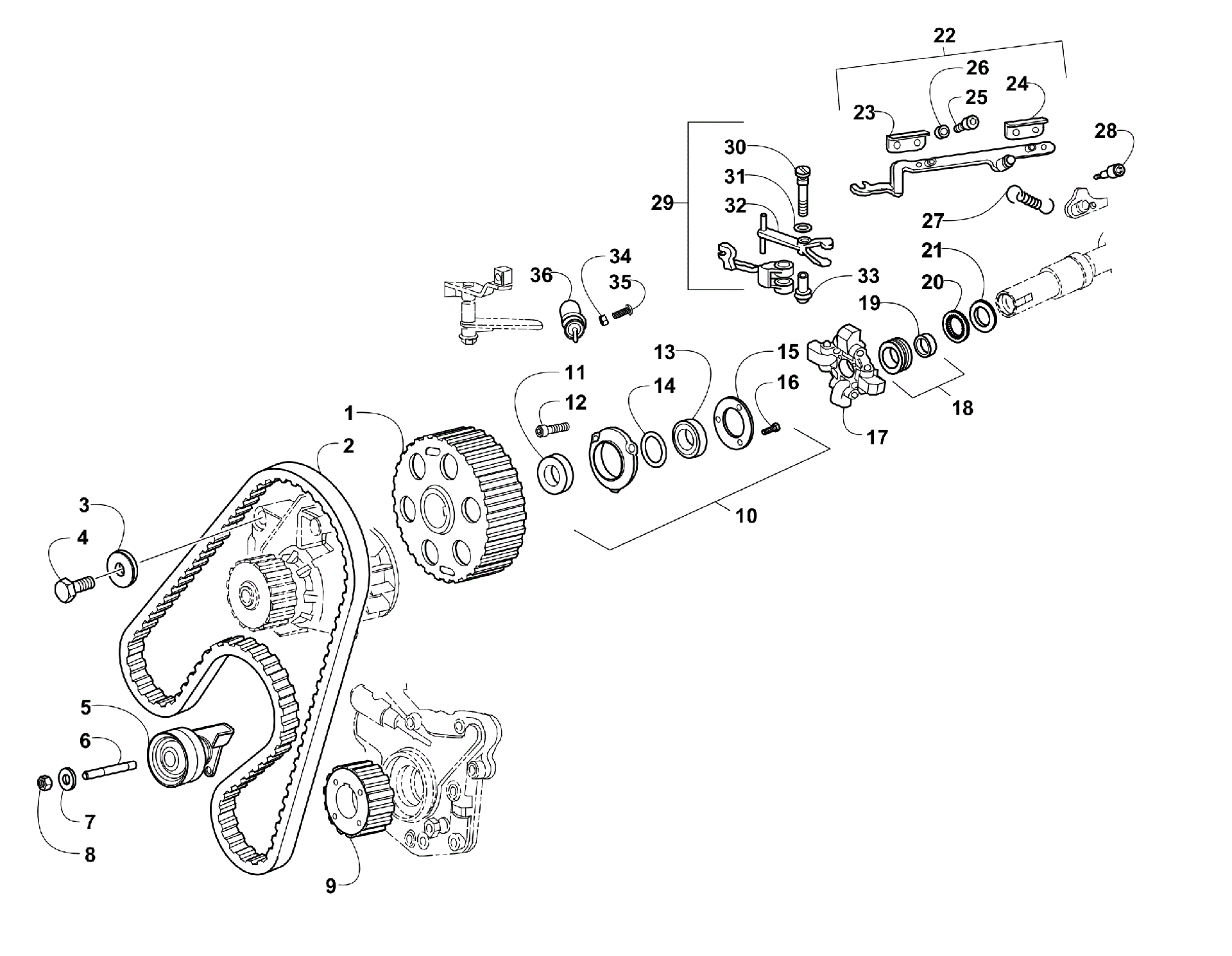кулачок PULLEYS, TIMING BELT, и SPEED GOVERNOR узел [87147]