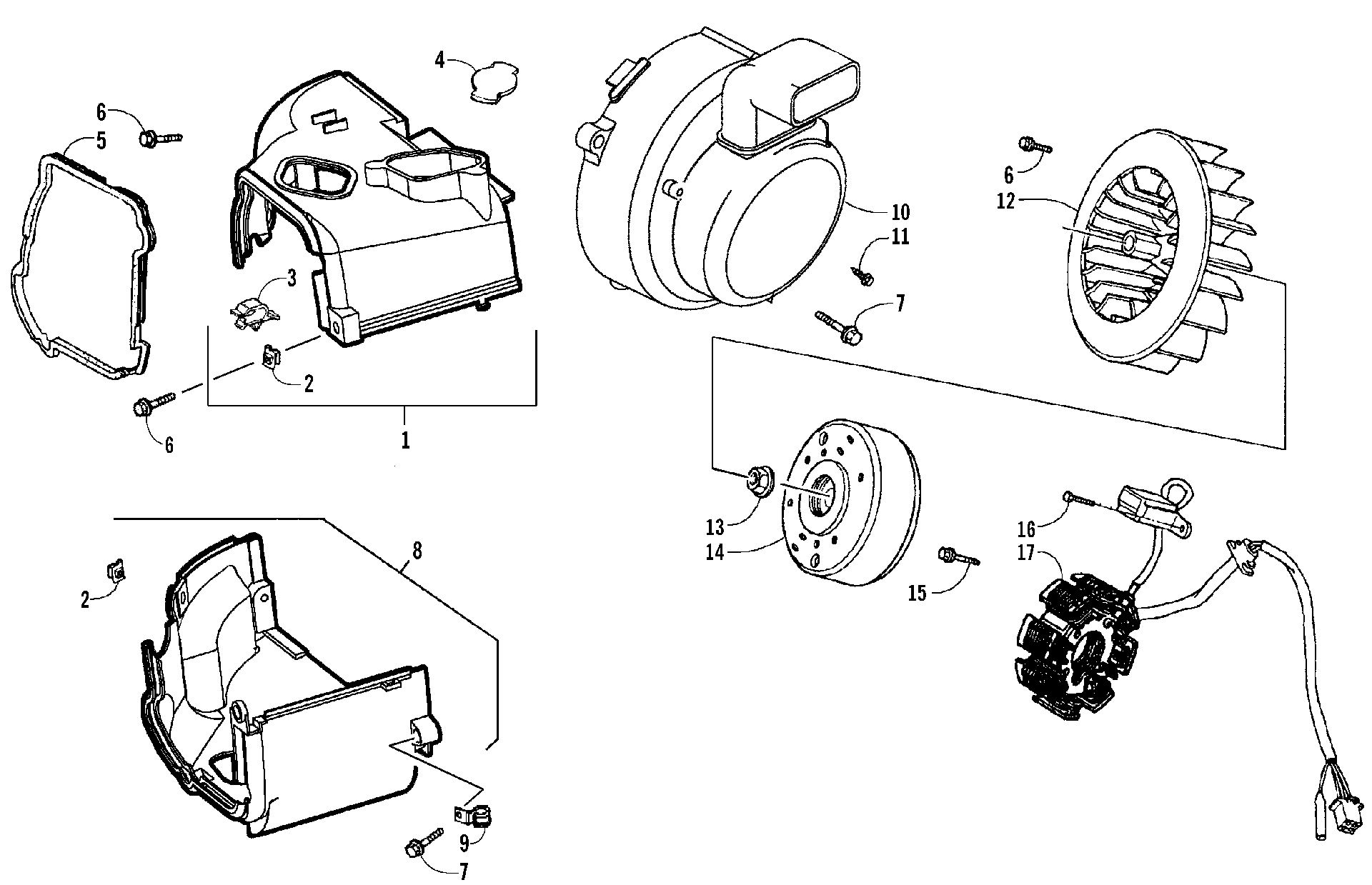 STATOR, FLYWHEEL, и двигатель SHROUD ASSEMBLIES [85290]