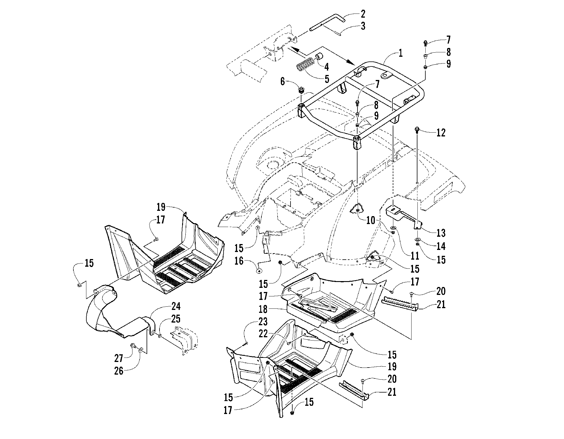 задний полка и FOOTWELL ASSEMBLIES [87993]
