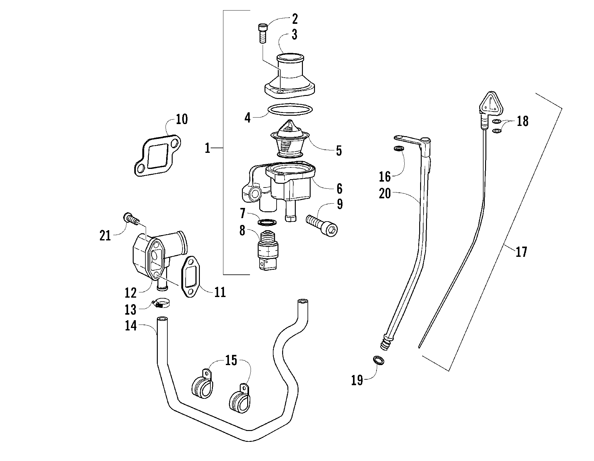 THERMOSTAT, WATER впускной FLANGE, и масляный LEVEL STICK ASSEMBLIES [87150]