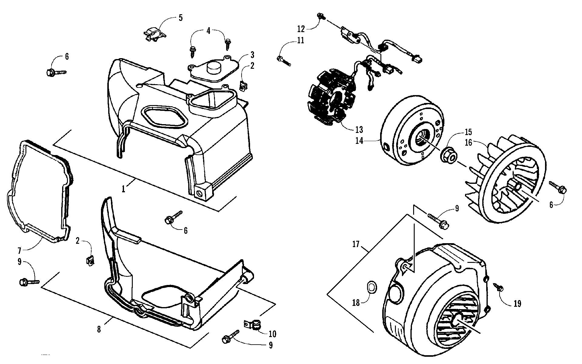 STATOR, FLYWHEEL, и двигатель SHROUD ASSEMBLIES [85092]