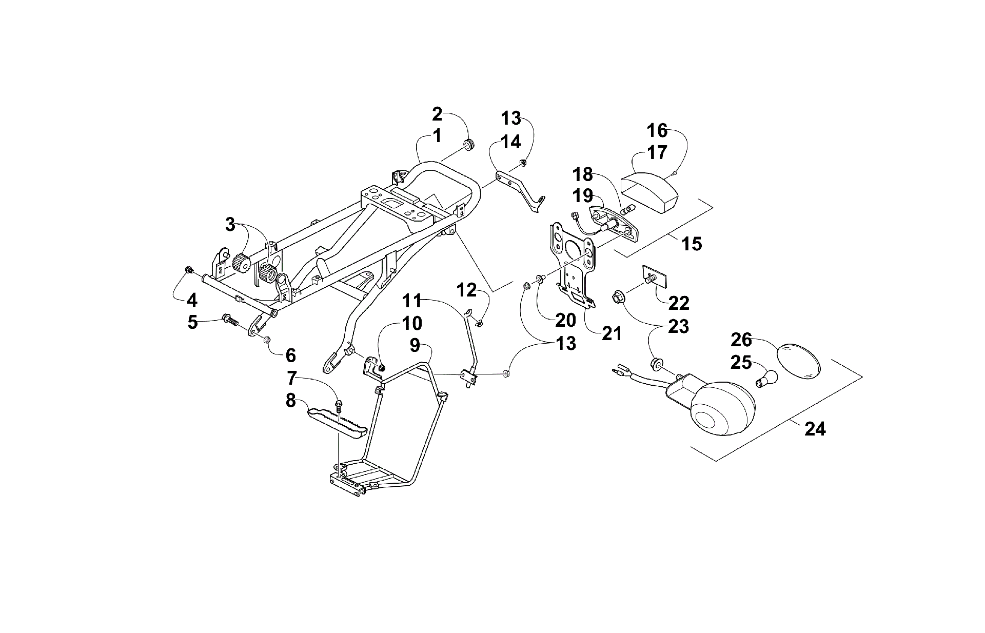 задний FRAME, TAILLIGHT, и RELATED PARTS узел [301384]