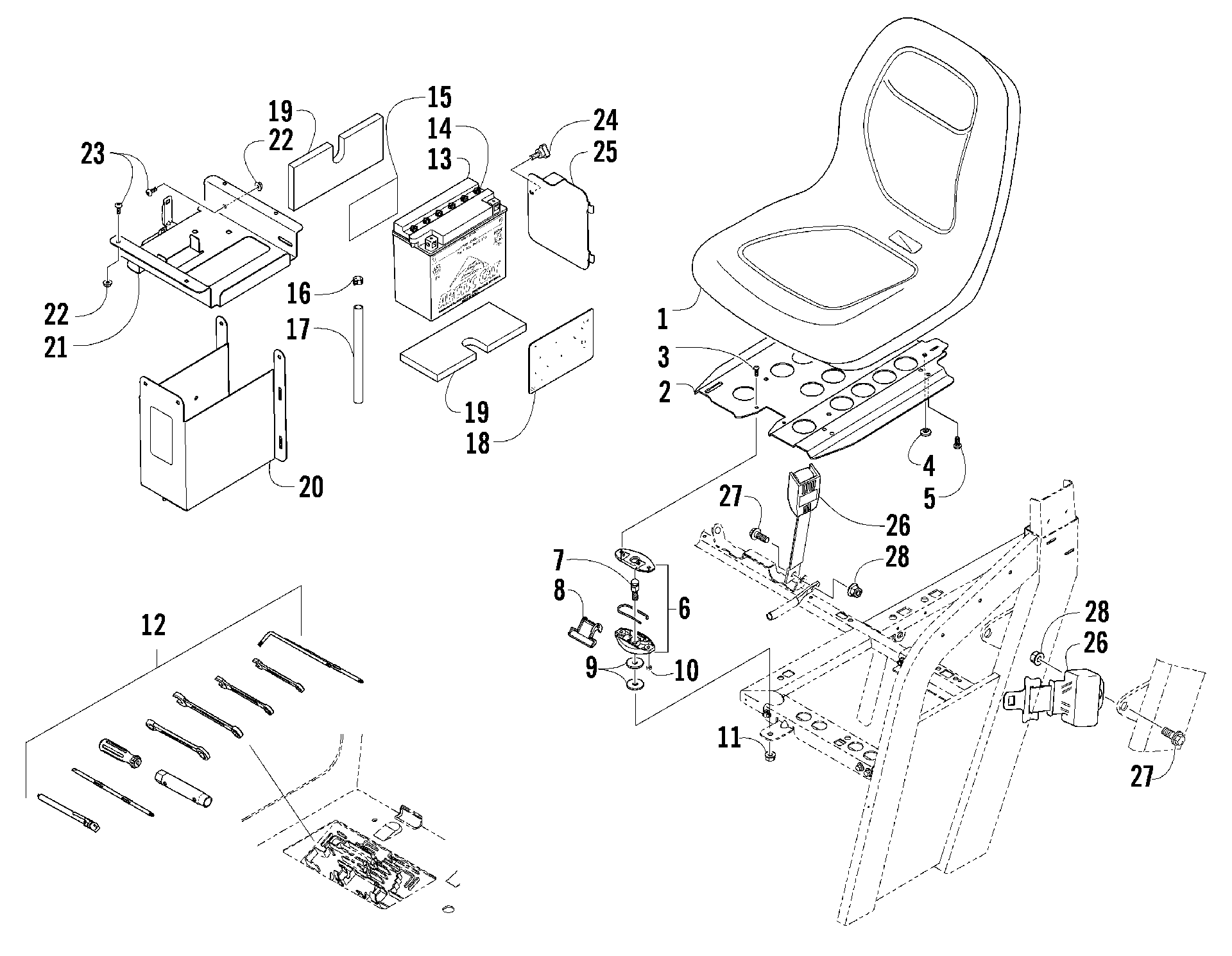 SEAT, BATTERY, и инструмент комплект узел [85977]