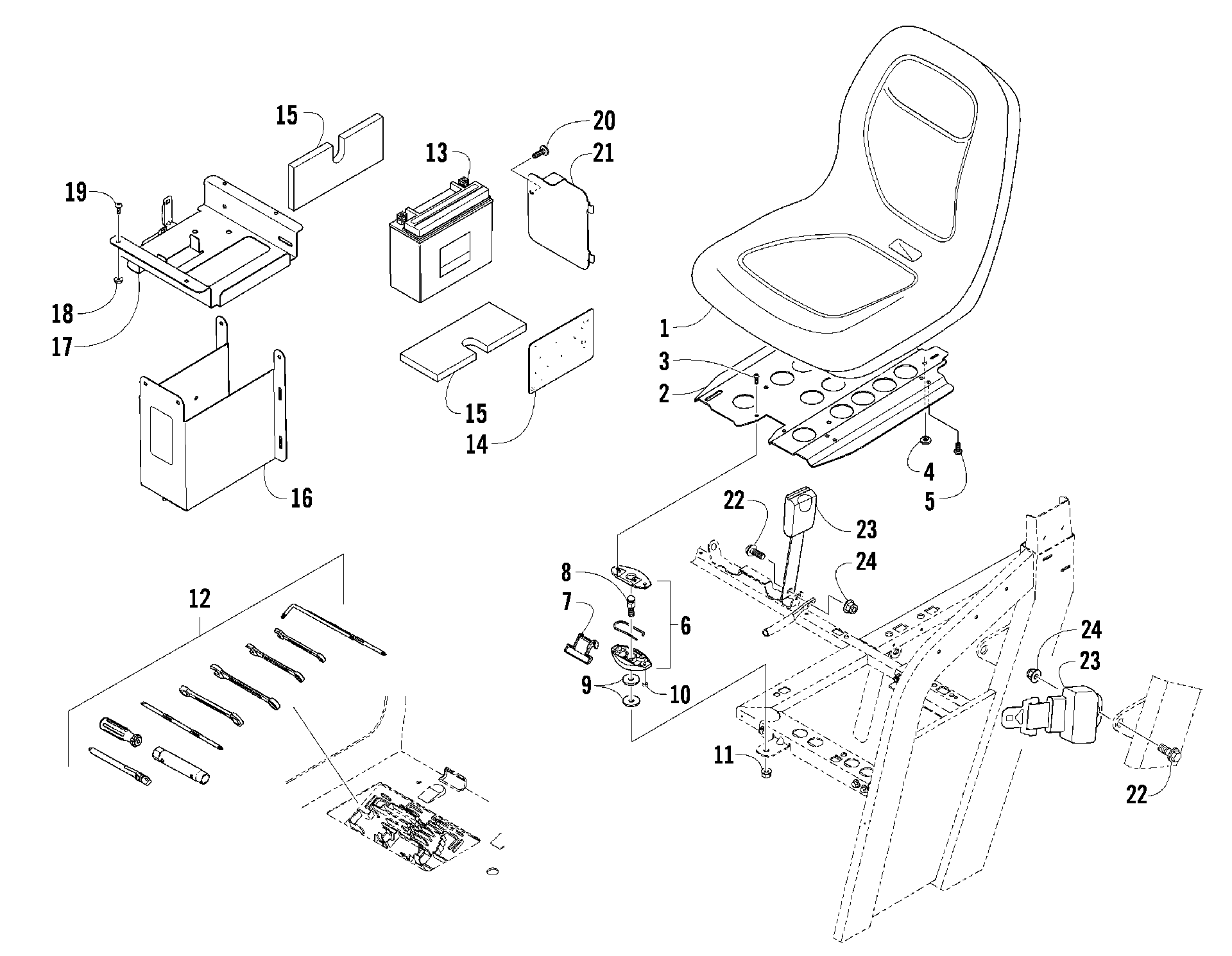 SEAT, BATTERY, и инструмент комплект узел [90572]