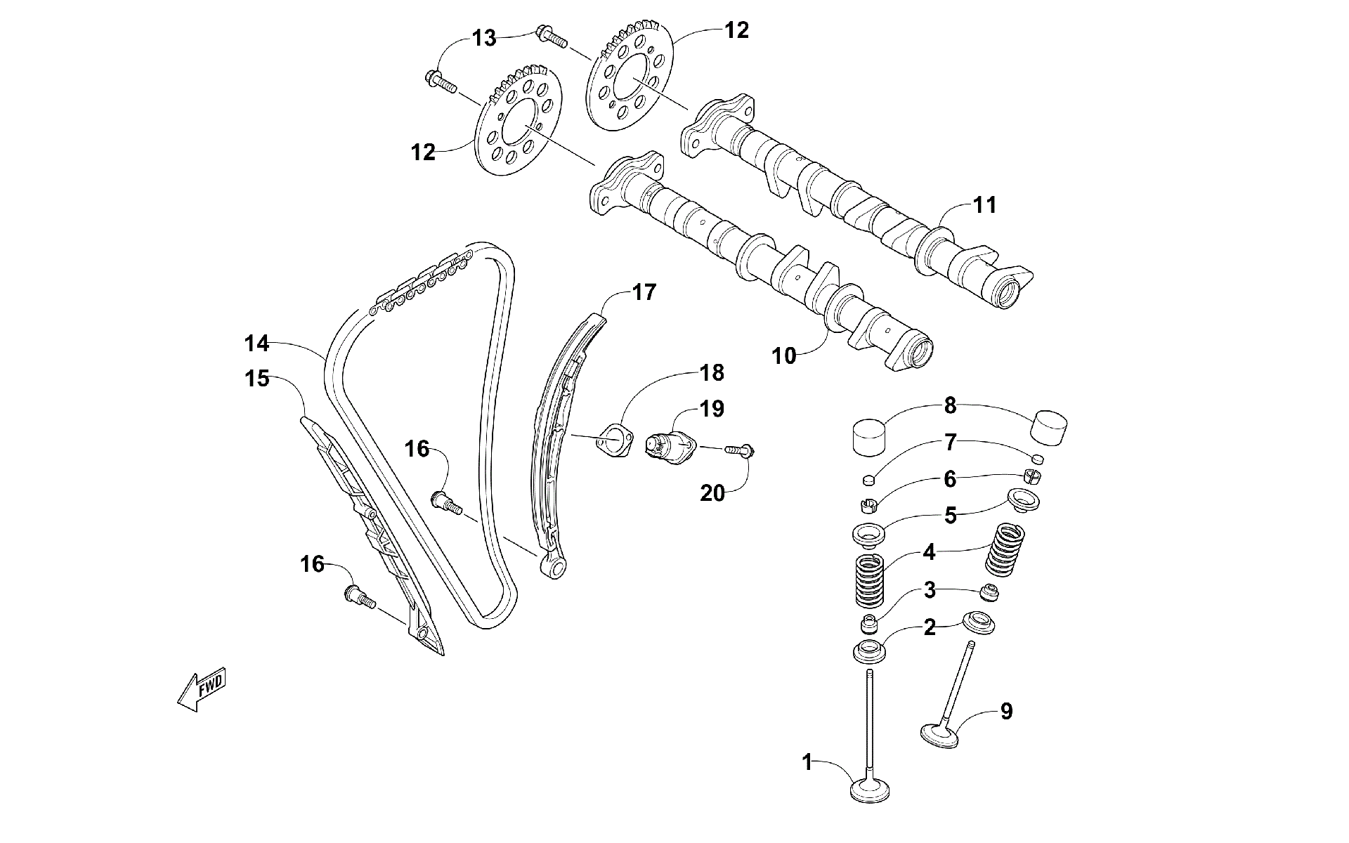 CAMSHAFT, CHAIN, и клапан узел [302854]