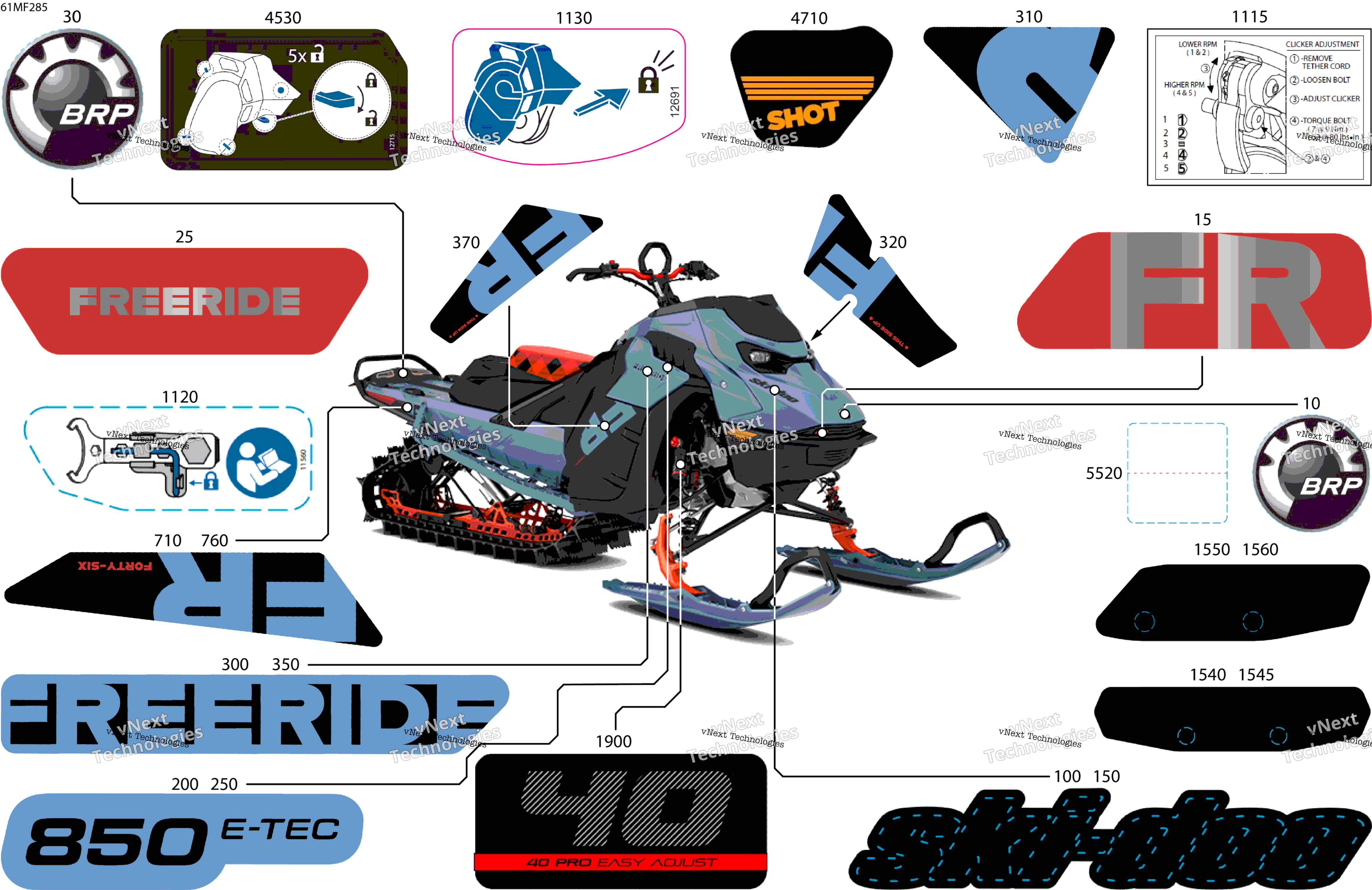 2026 FREERIDE - STD - 850 E-TEC - VBTF - Scandi Blue - 15X146X2.5P Track - SHOT starter
